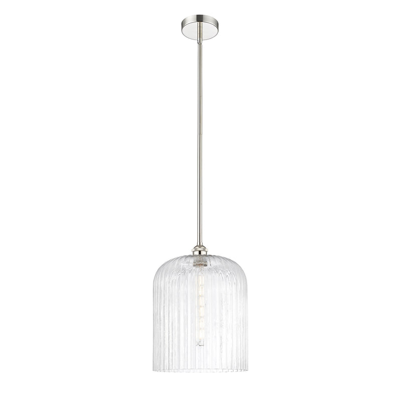 Innovations Bridal Veil 5in 1-Light Mini Pendant | Art Nouveau Polished Nickel Steel and Clear Ribbed Glass | Kitchen Island & | Model 616-1S-PN-G559-12CL