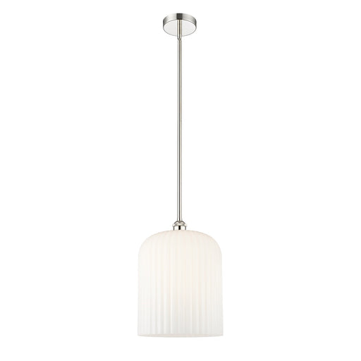 Innovations Bridal Veil 5in 1-Light Mini Pendant | Art Nouveau Polished Nickel and Gloss White Ribbed Glass | Kitchen Island | Model 616-1S-PN-G559-12GWH