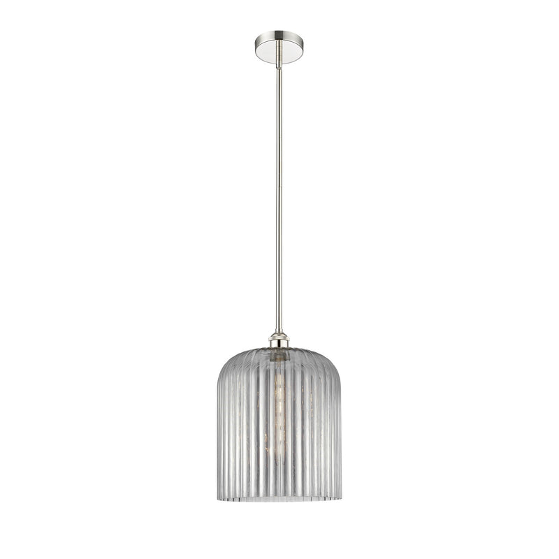 Innovations Bridal Veil 5in 1-Light Mini Pendant | Art Nouveau Polished Nickel and Light Smoke Ribbed Glass | Kitchen Island & | Model 616-1S-PN-G559-12SM