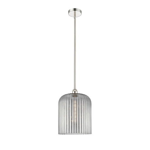 Innovations Bridal Veil 5in 1-Light Mini Pendant | Art Nouveau Polished Nickel and Light Smoke Ribbed Glass | Kitchen Island & | Model 616-1S-PN-G559-12SM