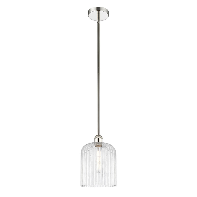 Innovations Bridal Veil 5in 1-Light Mini Pendant | Art Nouveau Polished Nickel Steel and Clear Ribbed Glass | Kitchen Island & | Model 616-1S-PN-G559-8CL