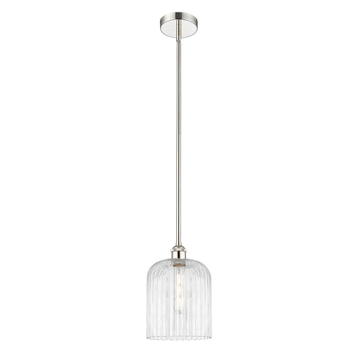 Innovations Bridal Veil 5in 1-Light Mini Pendant | Art Nouveau Polished Nickel Steel and Clear Ribbed Glass | Kitchen Island & | Model 616-1S-PN-G559-8CL