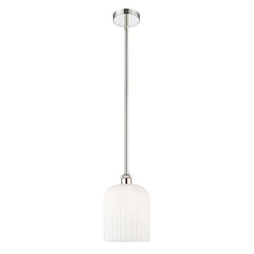 Innovations Bridal Veil 5in 1-Light Mini Pendant | Art Nouveau Polished Nickel and Gloss White Ribbed Glass | Kitchen Island & | Model 616-1S-PN-G559-8GWH