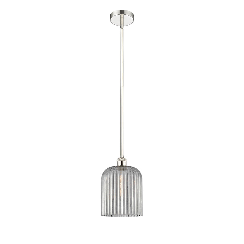 Innovations Bridal Veil 5in 1-Light Mini Pendant | Art Nouveau Polished Nickel and Light Smoke Ribbed Glass | Kitchen Island & | Model 616-1S-PN-G559-8SM