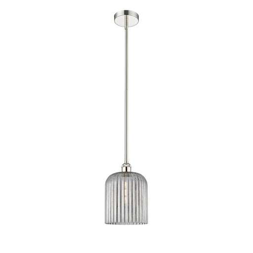 Innovations Bridal Veil 5in 1-Light Mini Pendant | Art Nouveau Polished Nickel and Light Smoke Ribbed Glass | Kitchen Island & | Model 616-1S-PN-G559-8SM