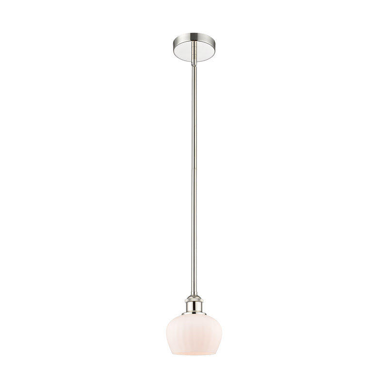 Innovations Fenton 7in 1-Light Mini Pendant | Art Nouveau Industrial Polished Nickel and Matte White Ribbed Glass | Kitchen | Model 616-1S-PN-G91-LED