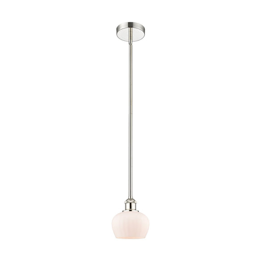 Innovations Fenton 7in 1-Light Mini Pendant | Art Nouveau Industrial Polished Nickel and Matte White Ribbed Glass | Kitchen | Model 616-1S-PN-G91-LED