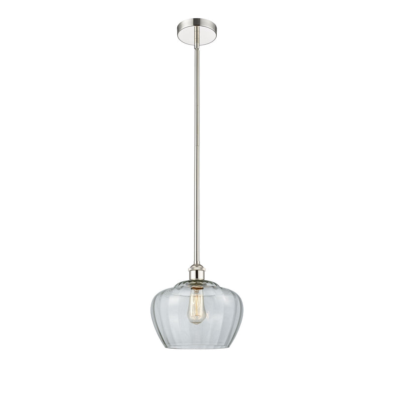 Innovations Fenton 11in 1-Light Mini Pendant | Industrial Polished Nickel and Clear Ribbed Glass | Kitchen Island & Dining | Model 616-1S-PN-G92-L-LED