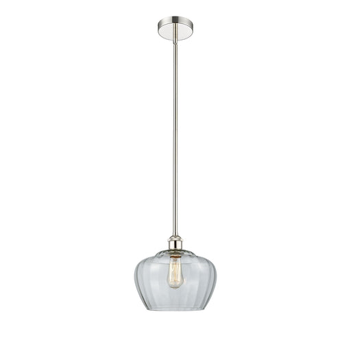 Innovations Fenton 11in 1-Light Mini Pendant | Industrial Polished Nickel and Clear Ribbed Glass | Kitchen Island & Dining | Model 616-1S-PN-G92-L-LED