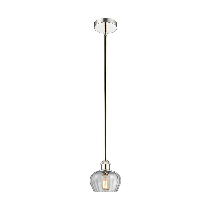 Innovations Fenton 7in 1-Light Mini Pendant | Polished Nickel Steel and Clear Ribbed Glass | Kitchen Island & Dining Room | 6.5 | Model 616-1S-PN-G92-LED