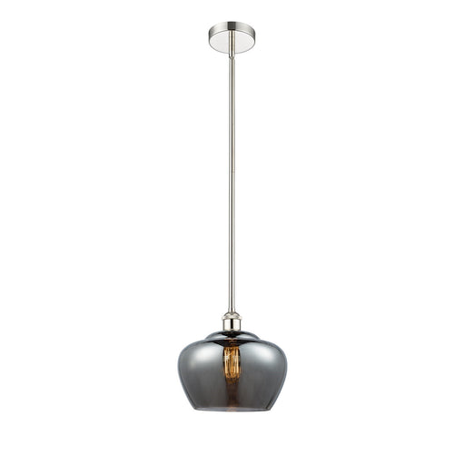 Innovations Fenton 11in 1-Light Mini Pendant | Industrial Polished Nickel and Light Smoke Ribbed Glass | Kitchen Island & | Model 616-1S-PN-G93-L-LED