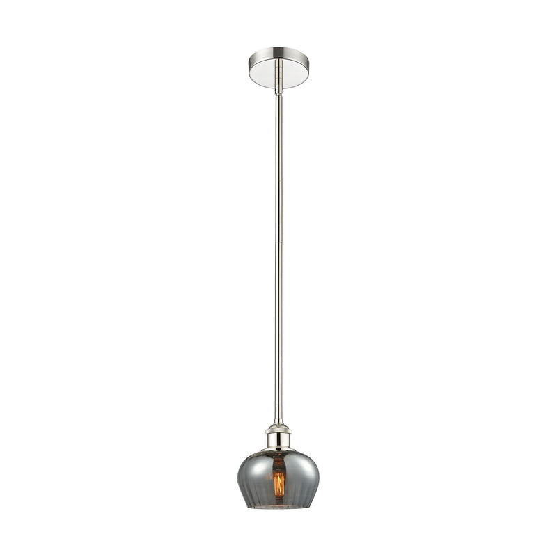 Innovations Fenton 6.5in 1-Light Mini Pendant | Industrial Polished Nickel and Light Smoke Ribbed Glass | Kitchen Island & | Model 616-1S-PN-G93-LED