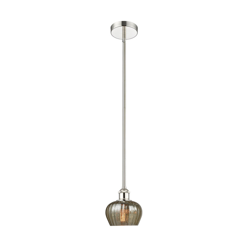 Innovations Fenton 7in 1-Light Mini Pendant | Industrial Polished Nickel Steel and Mercury Ribbed Glass | Kitchen Island & | Model 616-1S-PN-G96-LED