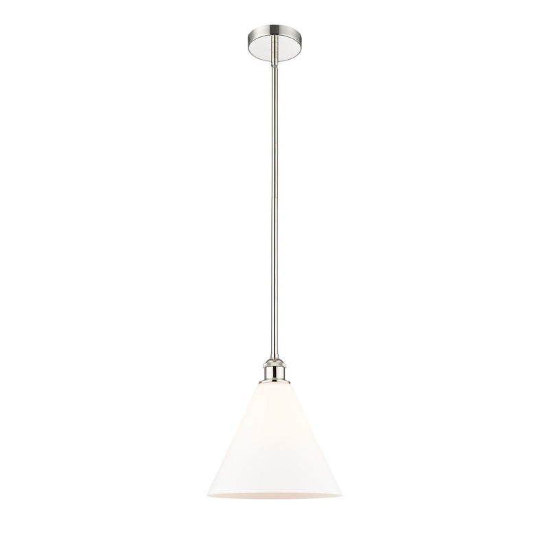 Innovations Berkshire Glass 12in 1-Light Mini Pendant | Industrial Polished Nickel and Matte White Glass | Kitchen Island & | Model 616-1S-PN-GBC-121-LED