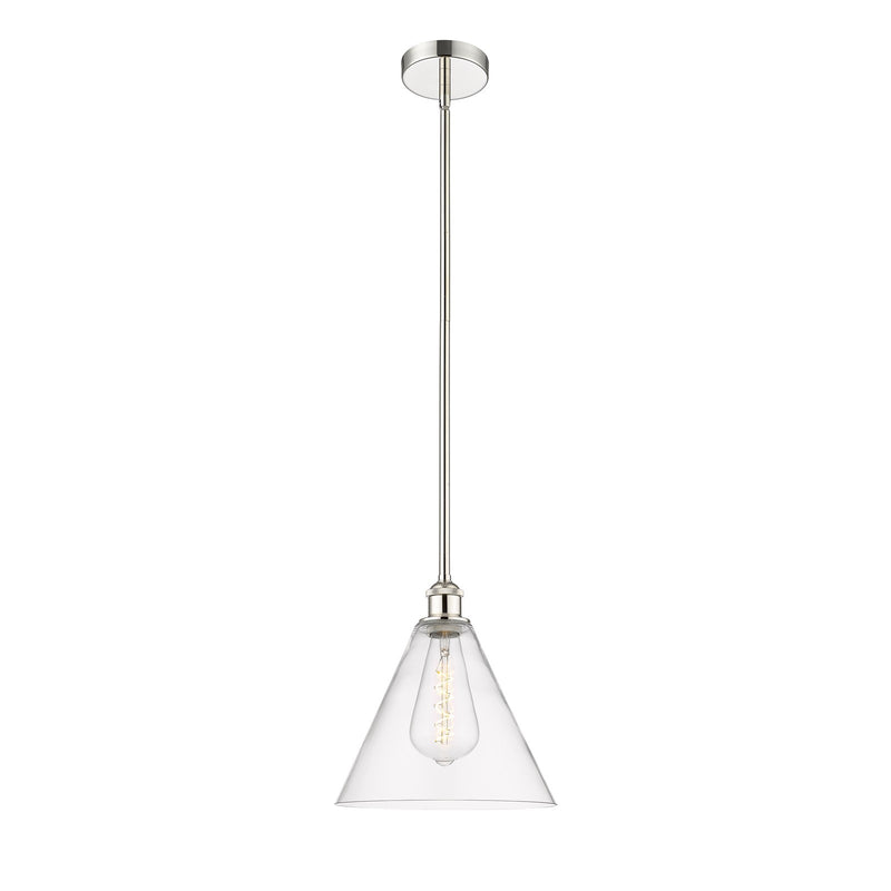 Innovations Berkshire 12in 1-Light Mini Pendant | Industrial Polished Nickel Steel and Clear Glass | Kitchen Island & Dining | Model 616-1S-PN-GBC-122