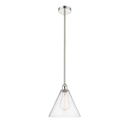 Innovations Berkshire Glass 12in 1-Light Mini Pendant | Industrial Polished Nickel Steel and Seedy Glass | Kitchen Island & | Model 616-1S-PN-GBC-124-LED