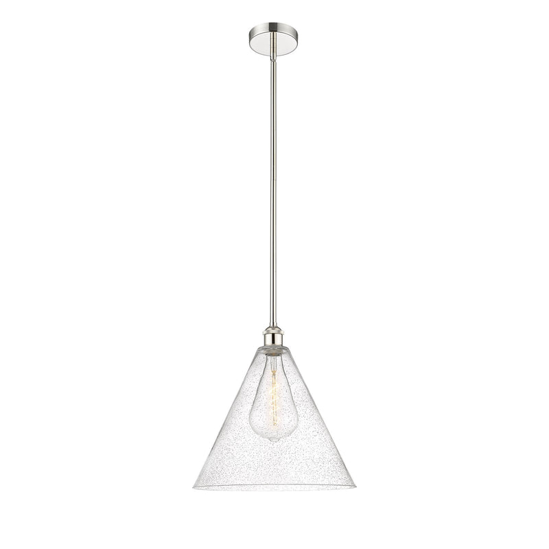 Innovations Berkshire Glass 16in 1-Light Pendant | Industrial Polished Nickel Steel and Seedy Glass | Kitchen Island & | Model 616-1S-PN-GBC-164-LED