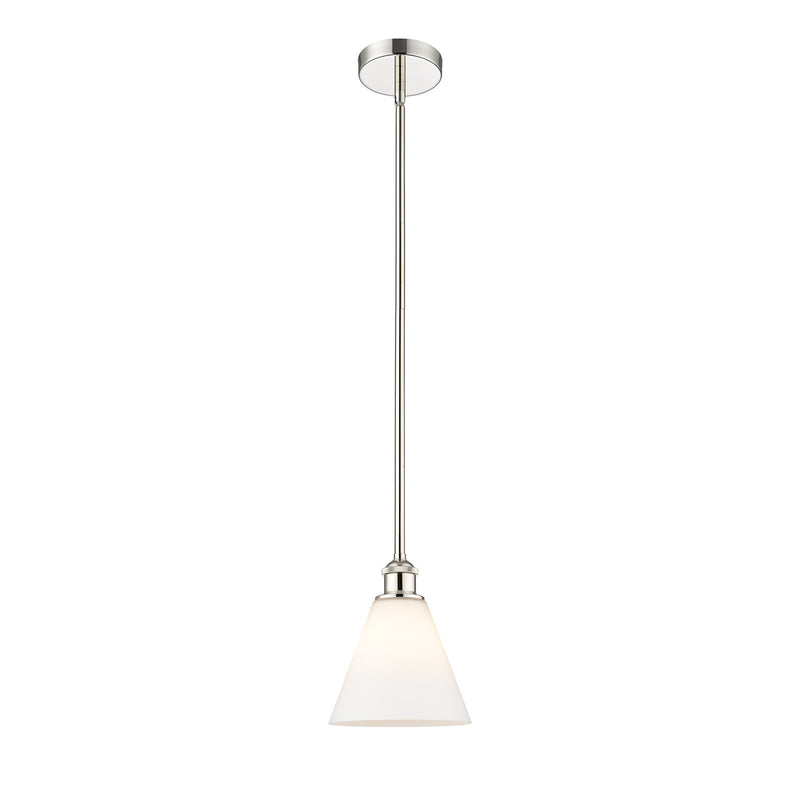 Innovations Berkshire Glass 8in 1-Light Mini Pendant | Industrial Polished Nickel and Matte White Glass | Kitchen Island & Dining | Model 616-1S-PN-GBC-81
