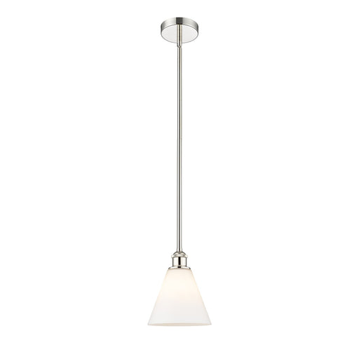 Innovations Berkshire Glass 8in 1-Light Mini Pendant | Industrial Polished Nickel Steel and Matte White Glass | Kitchen | Model 616-1S-PN-GBC-81-LED
