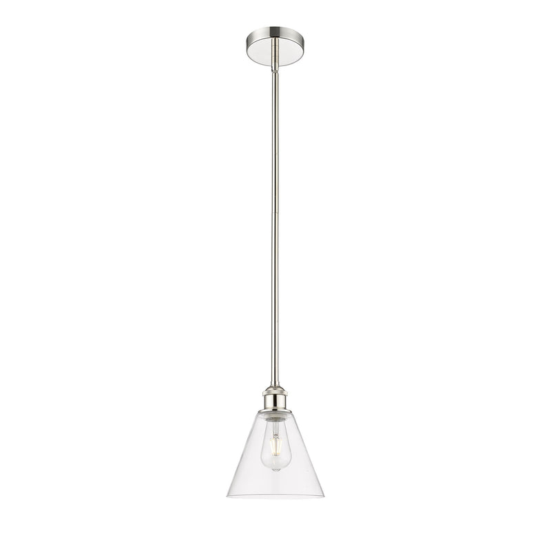 Innovations Berkshire 8in 1-Light Mini Pendant | Industrial Polished Nickel Steel and Clear Glass | Kitchen Island & Dining | Model 616-1S-PN-GBC-82-LED