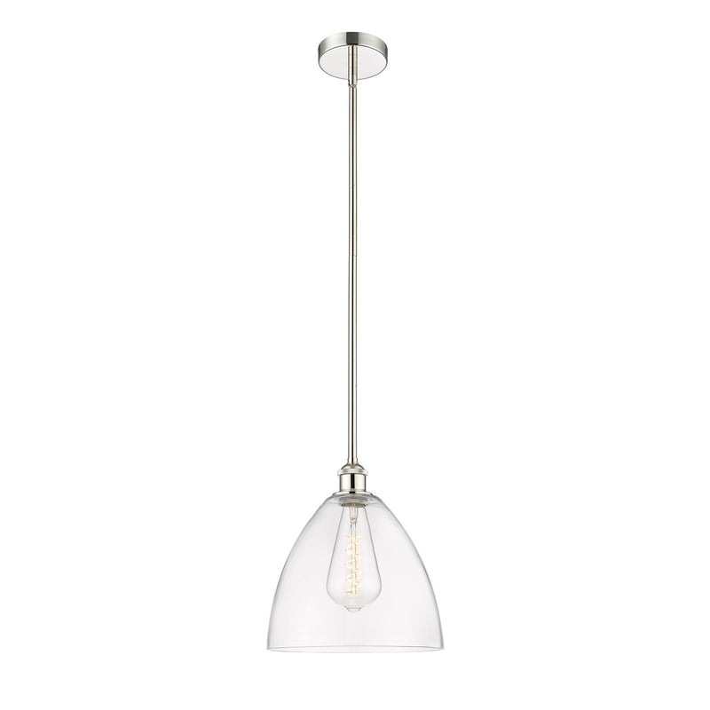 Innovations Bristol 12in 1-Light Mini Pendant | Industrial Polished Nickel Steel and Clear Glass | Kitchen Island & Dining Room | Model 616-1S-PN-GBD-122