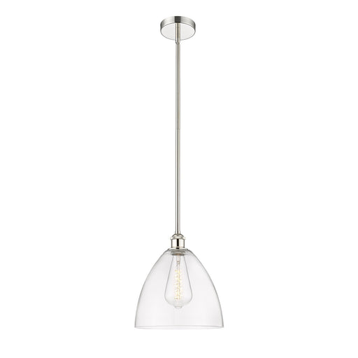 Innovations Bristol 12in 1-Light Mini Pendant | Industrial Polished Nickel Steel and Clear Glass | Kitchen Island & Dining | Model 616-1S-PN-GBD-122-LED