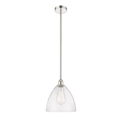 Innovations Bristol 12in 1-Light Mini Pendant | Industrial Polished Nickel Steel and Seedy Glass | Kitchen Island & Dining | Model 616-1S-PN-GBD-124-LED