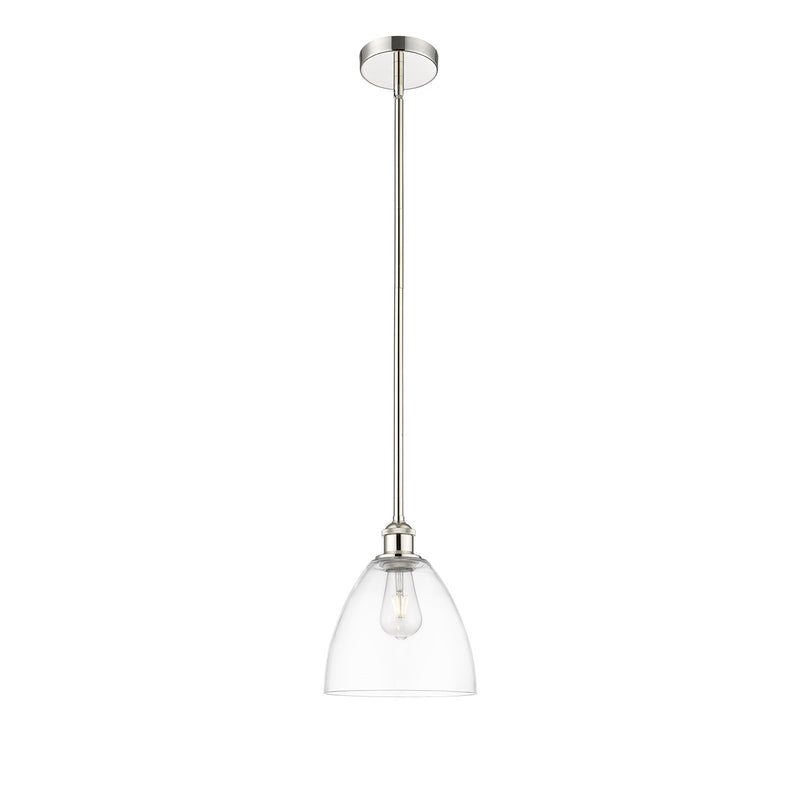 Innovations Bristol 9in 1-Light Mini Pendant | Industrial Polished Nickel Steel and Clear Glass | Kitchen Island & Dining | Model 616-1S-PN-GBD-92-LED