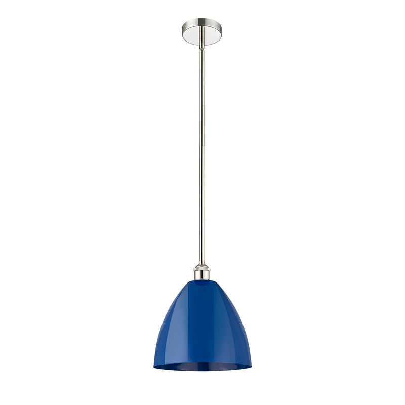 Innovations Plymouth 12in 1-Light Mini Pendant | Industrial Polished Nickel and Matte Blue Metal Shade | Kitchen Island | 12 x | Model 616-1S-PN-MBD-12-BL