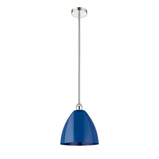 Innovations Plymouth 12in 1-Light Mini Pendant | Industrial Farmhouse Polished Nickel and Matte Blue Metal | Kitchen | Model 616-1S-PN-MBD-12-BL-LED