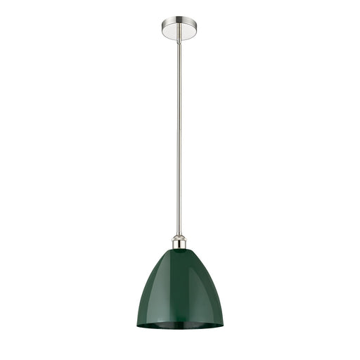 Innovations Plymouth 12in 1-Light Mini Pendant | Industrial Polished Nickel and Matte Green Metal | Kitchen Island & Dining | Model 616-1S-PN-MBD-12-GR