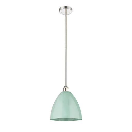 Innovations Plymouth 12in 1-Light Mini Pendant | Industrial Farmhouse Polished Nickel and Matte Seafoam Metal Shade | Model 616-1S-PN-MBD-12-SF-LED
