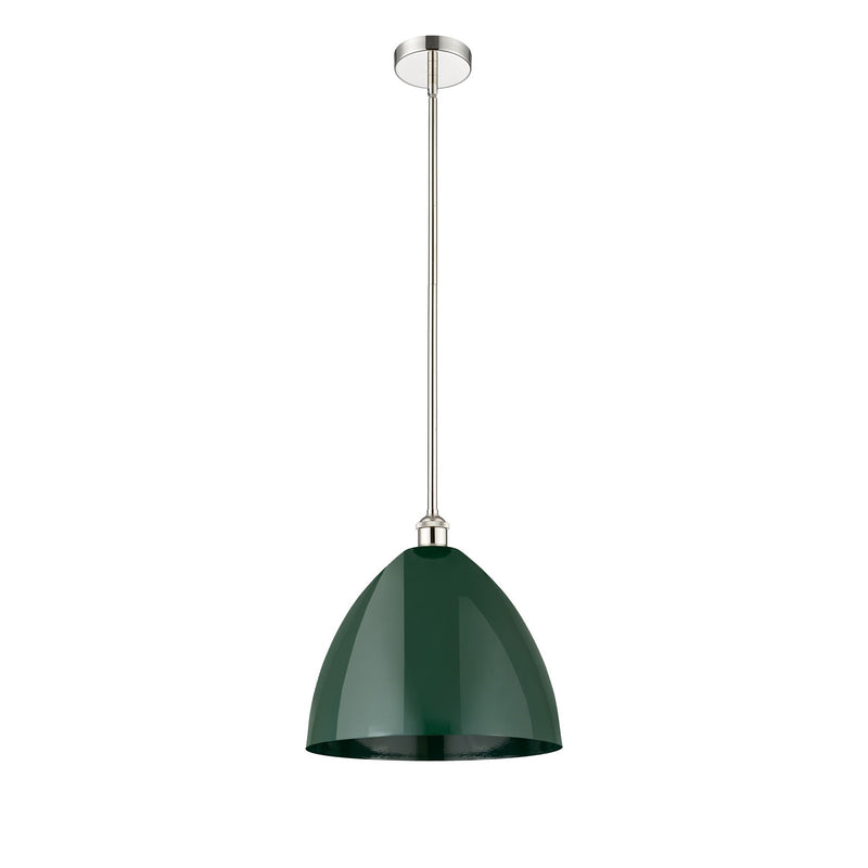 Innovations Plymouth 16in 1-Light Mini Pendant | Industrial Farmhouse Polished Nickel and Matte Green Metal | Kitchen | Model 616-1S-PN-MBD-16-GR-LED