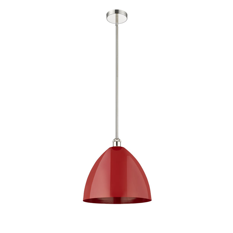 Innovations Plymouth 16in 1-Light Mini Pendant | Industrial Farmhouse Polished Nickel and Matte Red Metal Shade | Kitchen | Model 616-1S-PN-MBD-16-RD-LED