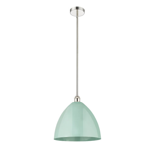 Innovations Plymouth 16in 1-Light Mini Pendant | Industrial Farmhouse Polished Nickel and Matte Seafoam Metal Shade | Model 616-1S-PN-MBD-16-SF-LED