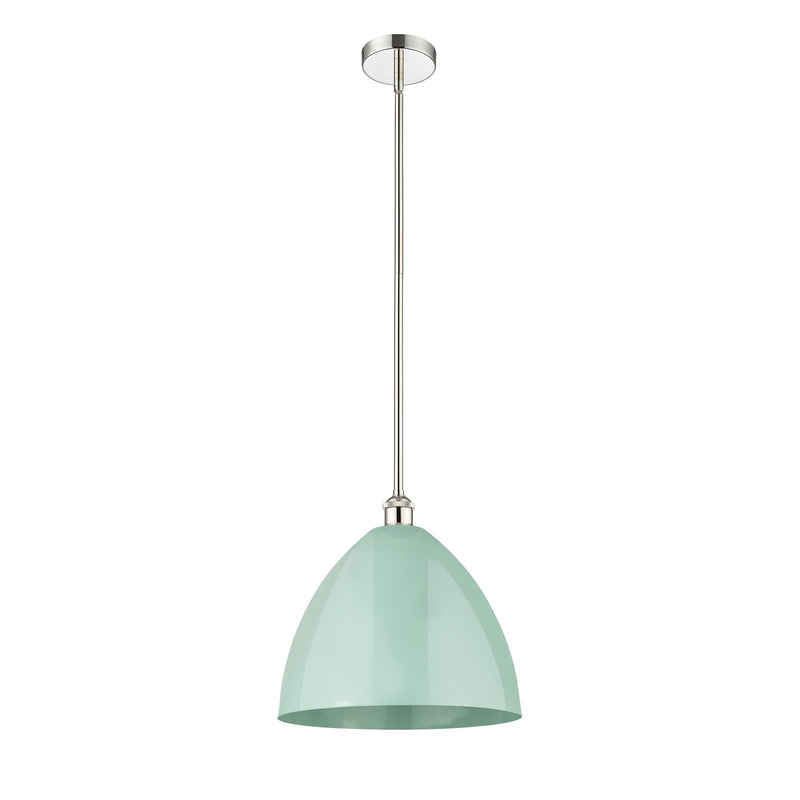 Innovations Plymouth 16in 1-Light Mini Pendant | Industrial Farmhouse Polished Nickel and Matte Seafoam Metal Shade | Model 616-1S-PN-MBD-16-SF-LED