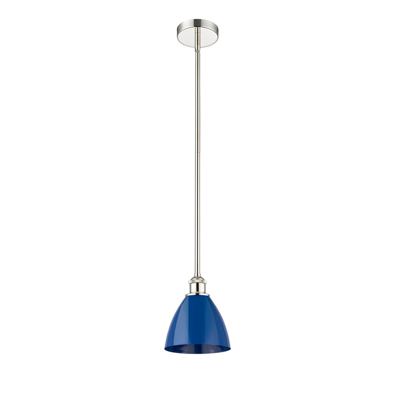 Innovations Plymouth 1-Light 7.5in Mini Pendant | Industrial Farmhouse Polished Nickel and Matte Blue Metal | Kitchen | Model 616-1S-PN-MBD-75-BL-LED