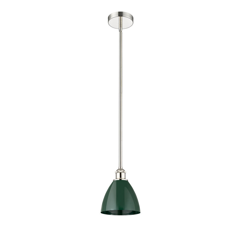 Innovations Plymouth 7.5in 1-Light Mini Pendant | Industrial Farmhouse Polished Nickel Steel and Matte Green Metal | Model 616-1S-PN-MBD-75-GR-LED