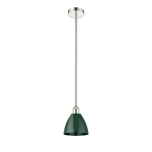 Innovations Plymouth 7.5in 1-Light Mini Pendant | Industrial Farmhouse Polished Nickel Steel and Matte Green Metal | Model 616-1S-PN-MBD-75-GR-LED