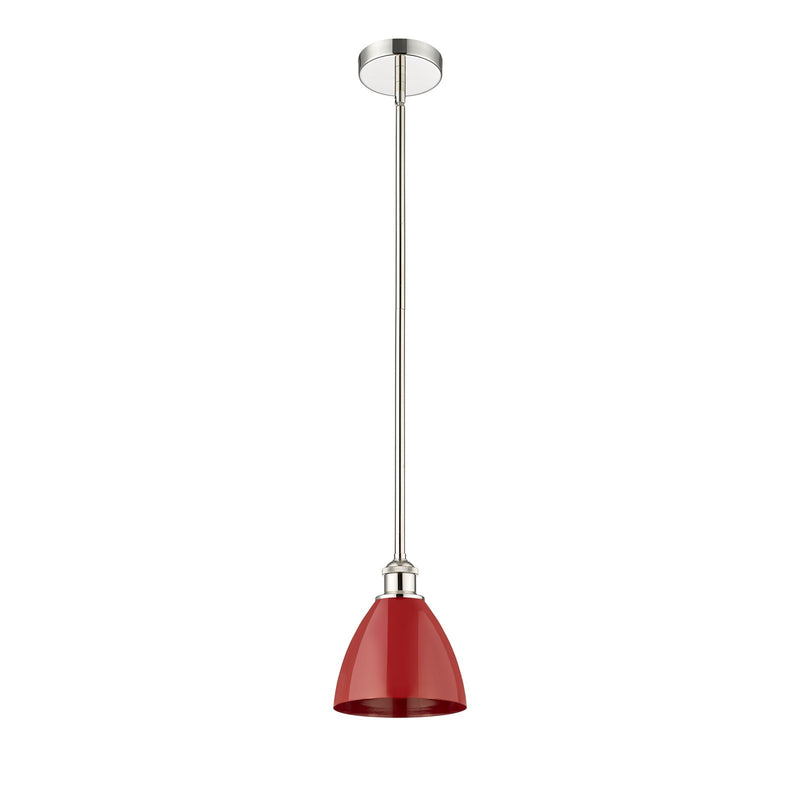 Innovations Plymouth 1-Light 7.5in Mini Pendant | Industrial Farmhouse Polished Nickel and Matte Red Metal | Kitchen Island & | Model 616-1S-PN-MBD-75-RD