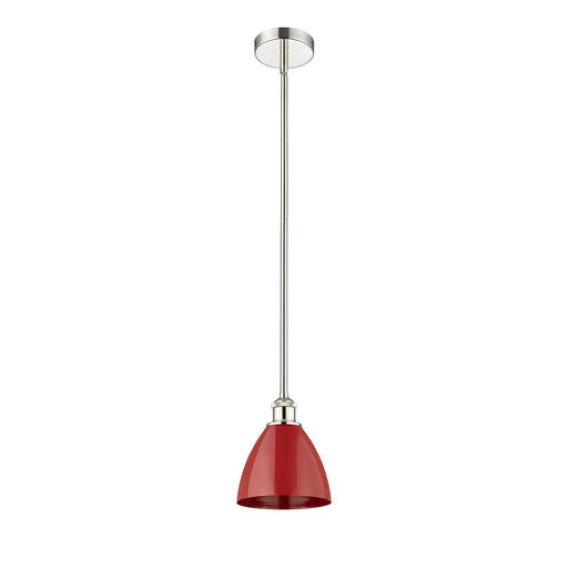 Innovations Plymouth 1-Light 7.5in Mini Pendant | Industrial Farmhouse Polished Nickel and Matte Red Metal Shade | Kitchen | Model 616-1S-PN-MBD-75-RD-LED