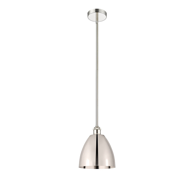 Innovations Bristol 9in 1-Light Mini Pendant | Industrial Farmhouse Polished Nickel Steel and Metal Shade | Kitchen Island | Model 616-1S-PN-MBD-9-PN-LED