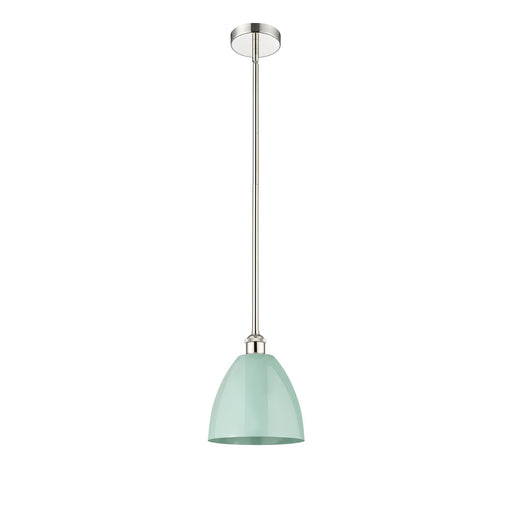 Innovations Plymouth 9in 1-Light Mini Pendant | Industrial Farmhouse Polished Nickel and Matte Seafoam Metal | Kitchen | Model 616-1S-PN-MBD-9-SF-LED