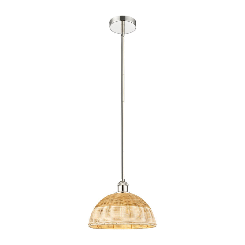 Innovations Bristol Natural II 12in 1-Light Mini Pendant | Industrial Polished Nickel Steel and Natural Fiber Shade | Model 616-1S-PN-NBD2-12-NAT