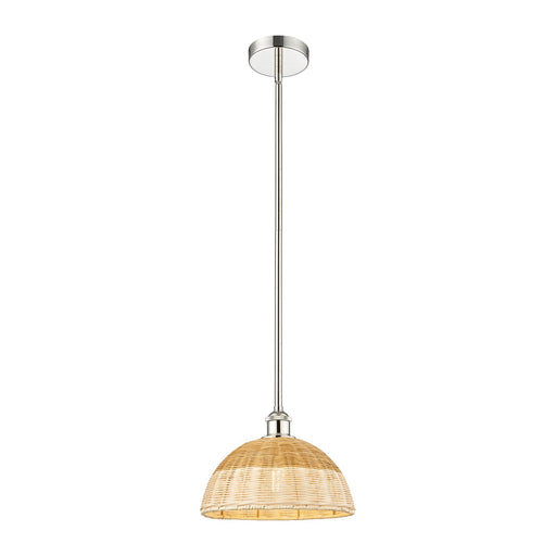Innovations Bristol Natural II 12in 1-Light Mini Pendant | Industrial Polished Nickel Steel and Natural Fiber Shade | Model 616-1S-PN-NBD2-12-NAT