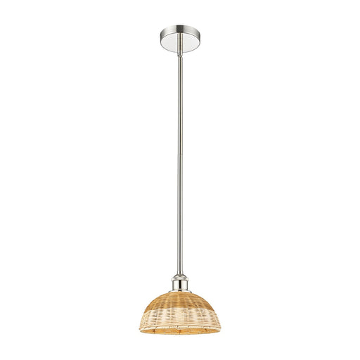 Innovations Bristol Natural II 9in 1-Light Mini Pendant | Industrial Polished Nickel Steel and Natural Fiber Dome Shade | Model 616-1S-PN-NBD2-9-NAT