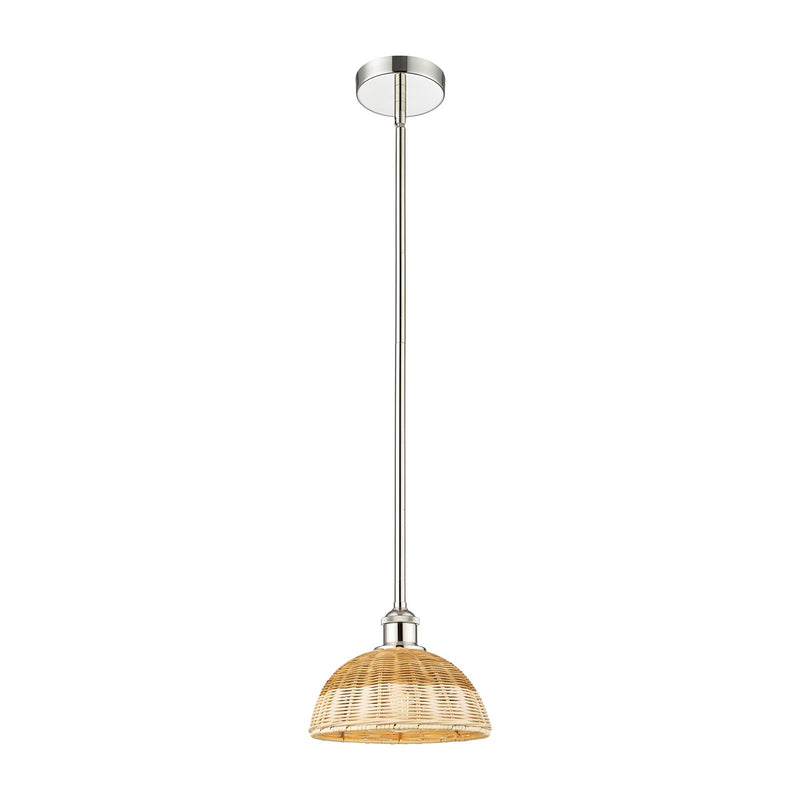 Innovations Bristol Natural II 9in 1-Light Mini Pendant | Industrial Polished Nickel Steel and Natural Fiber Dome Shade | Model 616-1S-PN-NBD2-9-NAT