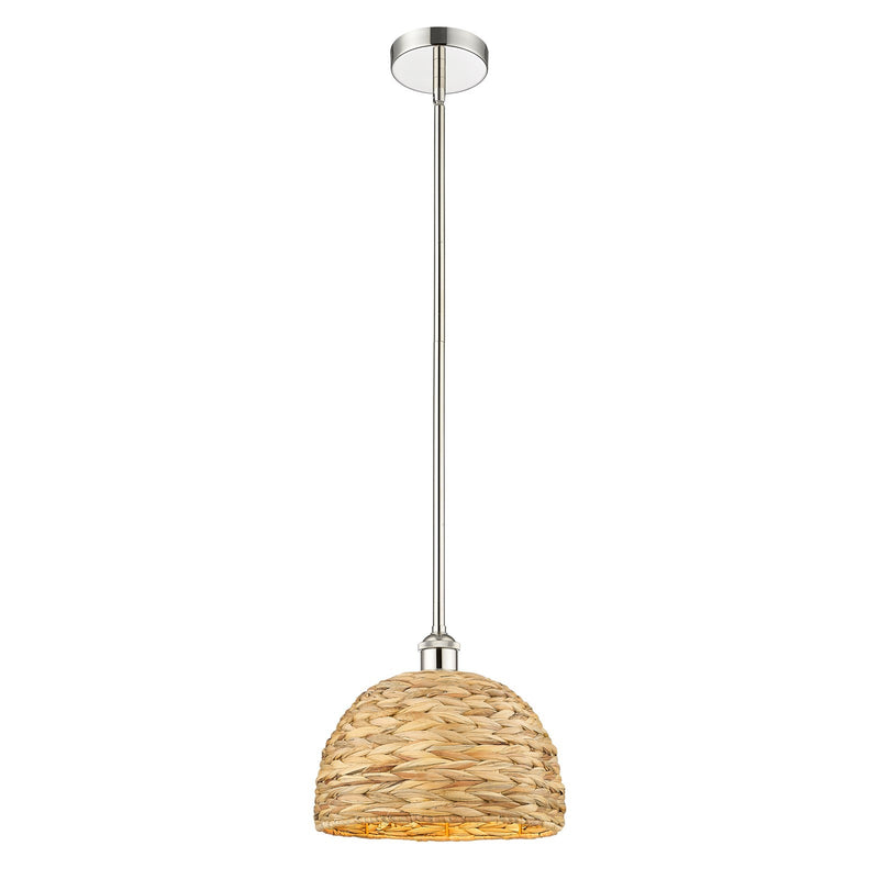 Innovations Woven Rattan 12in 1-Light Mini Pendant | Industrial Polished Nickel and Natural Fiber Dome Shade | Kitchen Island | Model 616-1S-PN-RBD-12-NAT