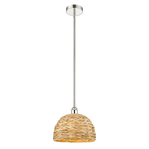 Innovations Woven Rattan 12in 1-Light Mini Pendant | Industrial Polished Nickel and Natural Fiber Dome Shade | Kitchen Island | Model 616-1S-PN-RBD-12-NAT