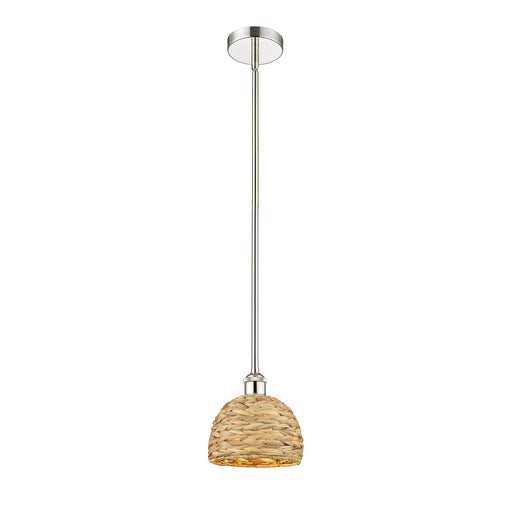 Innovations Woven Rattan 8in 1-Light Mini Pendant | Rustic Farmhouse Polished Nickel and Natural Woven Rattan | Kitchen Island | Model 616-1S-PN-RBD-8-NAT
